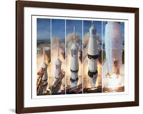 Composite 5 Frame Shot of Gantry Retracting While Saturn V Boosters Lift Off to Carry Apollo 11-Ralph Morse-Framed Photographic Print