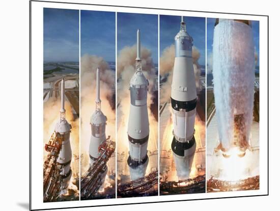 Composite 5 Frame Shot of Gantry Retracting While Saturn V Boosters Lift Off to Carry Apollo 11-Ralph Morse-Mounted Photographic Print