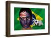 Composite Image of Australia Football Fan in Face Paint with Brasil Flag-Wavebreak Media Ltd-Framed Photographic Print