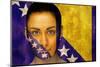 Composite Image of Beautiful Football Fan in Face Paint against Bosnia Flag in Grunge Effect-Wavebreak Media Ltd-Mounted Photographic Print