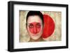 Composite Image of Beautiful Football Fan in Face Paint against Japan Flag in Grunge Effect-Wavebreak Media Ltd-Framed Photographic Print