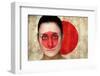 Composite Image of Beautiful Football Fan in Face Paint against Japan Flag in Grunge Effect-Wavebreak Media Ltd-Framed Photographic Print