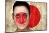 Composite Image of Beautiful Football Fan in Face Paint against Japan Flag in Grunge Effect-Wavebreak Media Ltd-Mounted Photographic Print