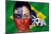 Composite Image of Chile Football Fan in Face Paint with Brasil Flag-Wavebreak Media Ltd-Mounted Photographic Print