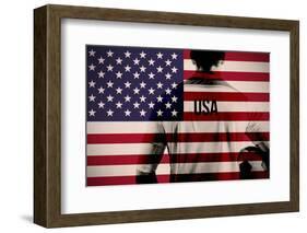 Composite Image of Usa Football Player Holding Ball against Usa National Flag-Wavebreak Media Ltd-Framed Photographic Print