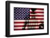 Composite Image of Usa Football Player Holding Ball against Usa National Flag-Wavebreak Media Ltd-Framed Photographic Print