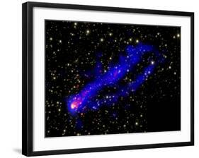 Composite Image, Two Tails Stretching Behind a Galaxy as it Travels Through a Galaxy Cluster-null-Framed Photographic Print