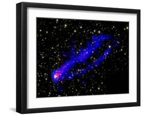 Composite Image, Two Tails Stretching Behind a Galaxy as it Travels Through a Galaxy Cluster-null-Framed Photographic Print