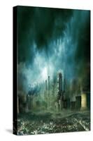 Composition of Futuristic City with Huge Factory Covered in Dark Clouds and Smog Pollution-PlusONE-Stretched Canvas