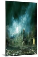 Composition of Futuristic City with Huge Factory Covered in Dark Clouds and Smog Pollution-PlusONE-Mounted Photographic Print