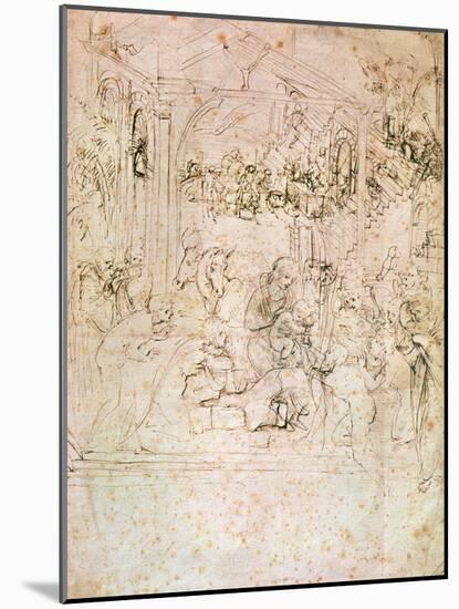 Composition Sketch For the Adoration of the Magi, 1481-Leonardo da Vinci-Mounted Giclee Print