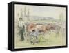 Compositional Study of a Milking Scene at Eragny-Sur-Epte, 1884 (Watercolour over Black Chalk)-Camille Pissarro-Framed Stretched Canvas