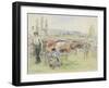 Compositional Study of a Milking Scene at Eragny-Sur-Epte, 1884 (Watercolour over Black Chalk)-Camille Pissarro-Framed Giclee Print