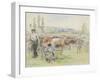 Compositional Study of a Milking Scene at Eragny-Sur-Epte, 1884 (Watercolour over Black Chalk)-Camille Pissarro-Framed Giclee Print