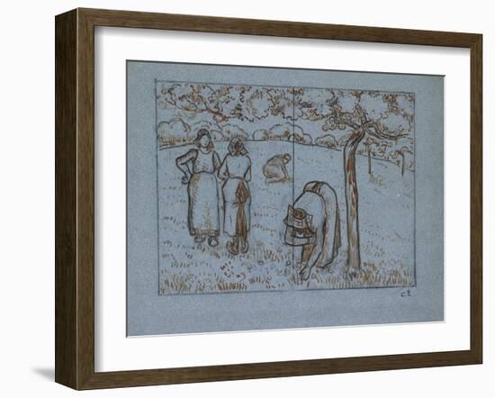 Compositional Study of Four Female Peasants Working in an Orchard ('Spring')-Camille Pissarro-Framed Giclee Print