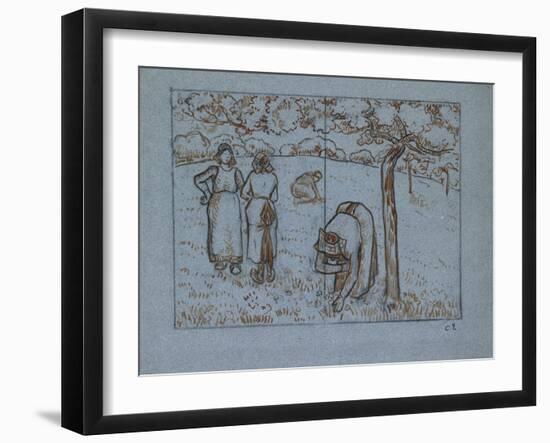 Compositional Study of Four Female Peasants Working in an Orchard ('Spring')-Camille Pissarro-Framed Giclee Print