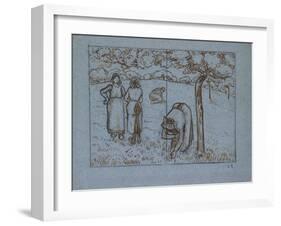 Compositional Study of Four Female Peasants Working in an Orchard ('Spring')-Camille Pissarro-Framed Giclee Print