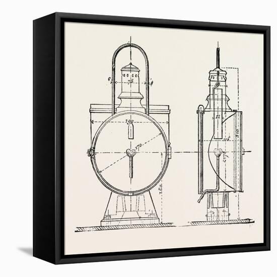 Compressed Oil Gas for Lighting Cars, Steamboats, and Buoys: Locomotive Headlight, 1882-null-Framed Stretched Canvas