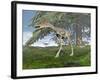 Compsognathus Dinosaur under Fir Tree-null-Framed Art Print