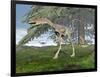 Compsognathus Dinosaur under Fir Tree-null-Framed Art Print