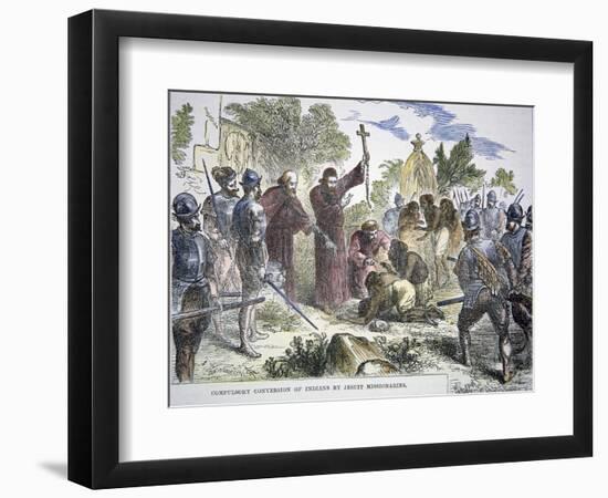 Compulsory Conversion of Native Americans to Christianity by Spanish Jesuit Missionaries, c.1500-null-Framed Giclee Print