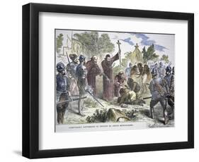 Compulsory Conversion of Native Americans to Christianity by Spanish Jesuit Missionaries, c.1500-null-Framed Giclee Print