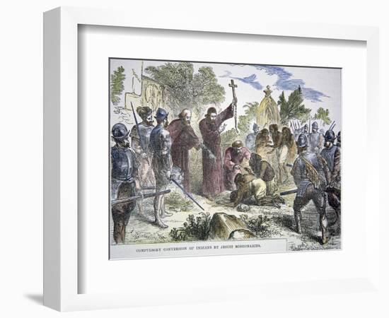 Compulsory Conversion of Native Americans to Christianity by Spanish Jesuit Missionaries, c.1500-null-Framed Giclee Print