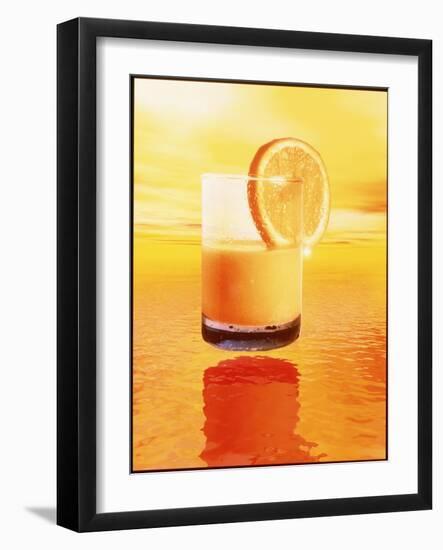 Computer Art of Glass of Orange Juice & Orange Sea-Victor Habbick-Framed Photographic Print