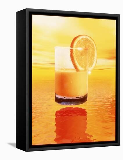 Computer Art of Glass of Orange Juice & Orange Sea-Victor Habbick-Framed Stretched Canvas