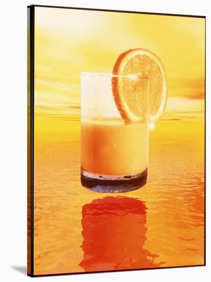 Computer Art of Glass of Orange Juice & Orange Sea-Victor Habbick-Stretched Canvas