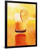 Computer Art of Glass of Orange Juice & Orange Sea-Victor Habbick-Framed Photographic Print