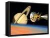 Computer Artwork of Cassini Spacecraft Over Titan-David Ducros-Framed Stretched Canvas