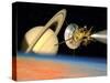 Computer Artwork of Cassini Spacecraft Over Titan-David Ducros-Stretched Canvas