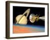 Computer Artwork of Cassini Spacecraft Over Titan-David Ducros-Framed Photographic Print