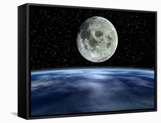 Computer Artwork of Full Moon Over Earth's Limb-Julian Baum-Framed Stretched Canvas