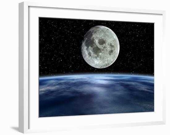 Computer Artwork of Full Moon Over Earth's Limb-Julian Baum-Framed Photographic Print