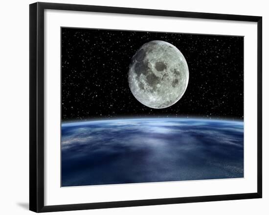 Computer Artwork of Full Moon Over Earth's Limb-Julian Baum-Framed Photographic Print