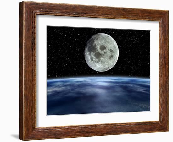 Computer Artwork of Full Moon Over Earth's Limb-Julian Baum-Framed Photographic Print