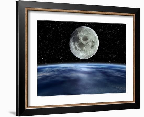 Computer Artwork of Full Moon Over Earth's Limb-Julian Baum-Framed Photographic Print