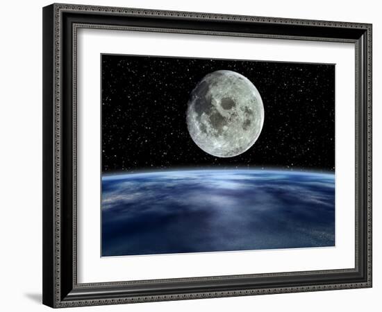 Computer Artwork of Full Moon Over Earth's Limb-Julian Baum-Framed Photographic Print