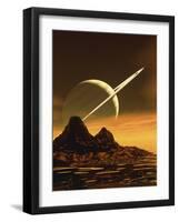 Computer Artwork of Titan's Surface And Saturn-Julian Baum-Framed Photographic Print