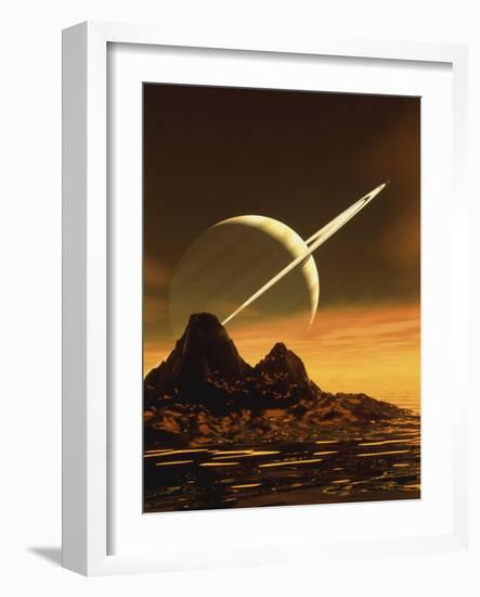 Computer Artwork of Titan's Surface And Saturn-Julian Baum-Framed Photographic Print