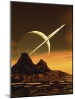 Computer Artwork of Titan's Surface And Saturn-Julian Baum-Mounted Photographic Print