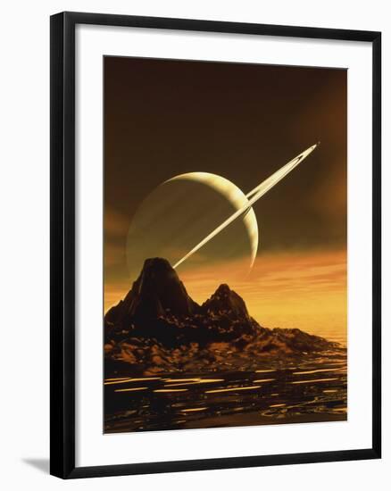 Computer Artwork of Titan's Surface And Saturn-Julian Baum-Framed Photographic Print