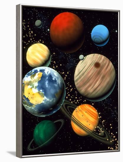 Computer Artwork Showing Planets of Solar System-Roger Harris-Framed Photographic Print