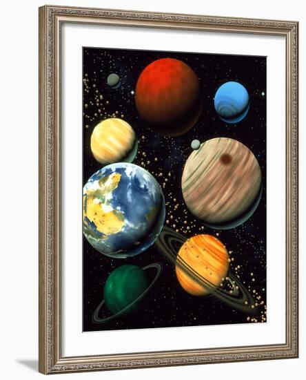 Computer Artwork Showing Planets of Solar System-Roger Harris-Framed Photographic Print