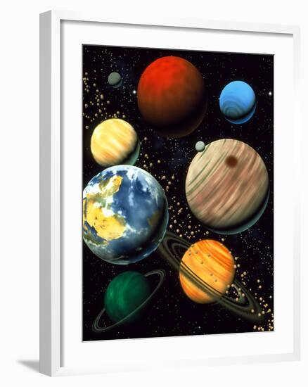 Computer Artwork Showing Planets of Solar System-Roger Harris-Framed Photographic Print