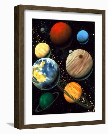 Computer Artwork Showing Planets of Solar System-Roger Harris-Framed Photographic Print