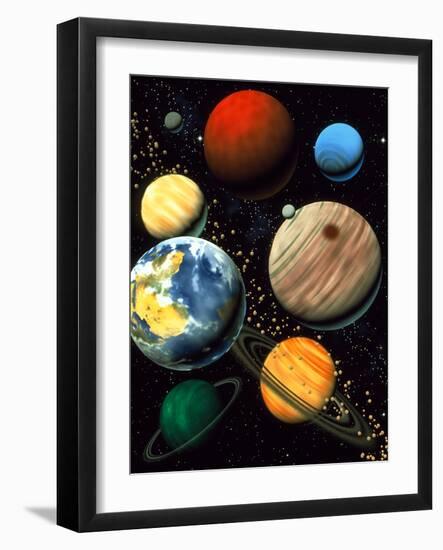 Computer Artwork Showing Planets of Solar System-Roger Harris-Framed Photographic Print