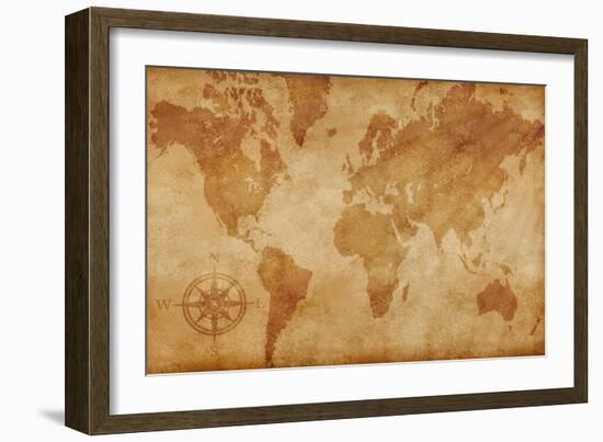 Computer Generated Old Map Of The World-alehnia-Framed Art Print